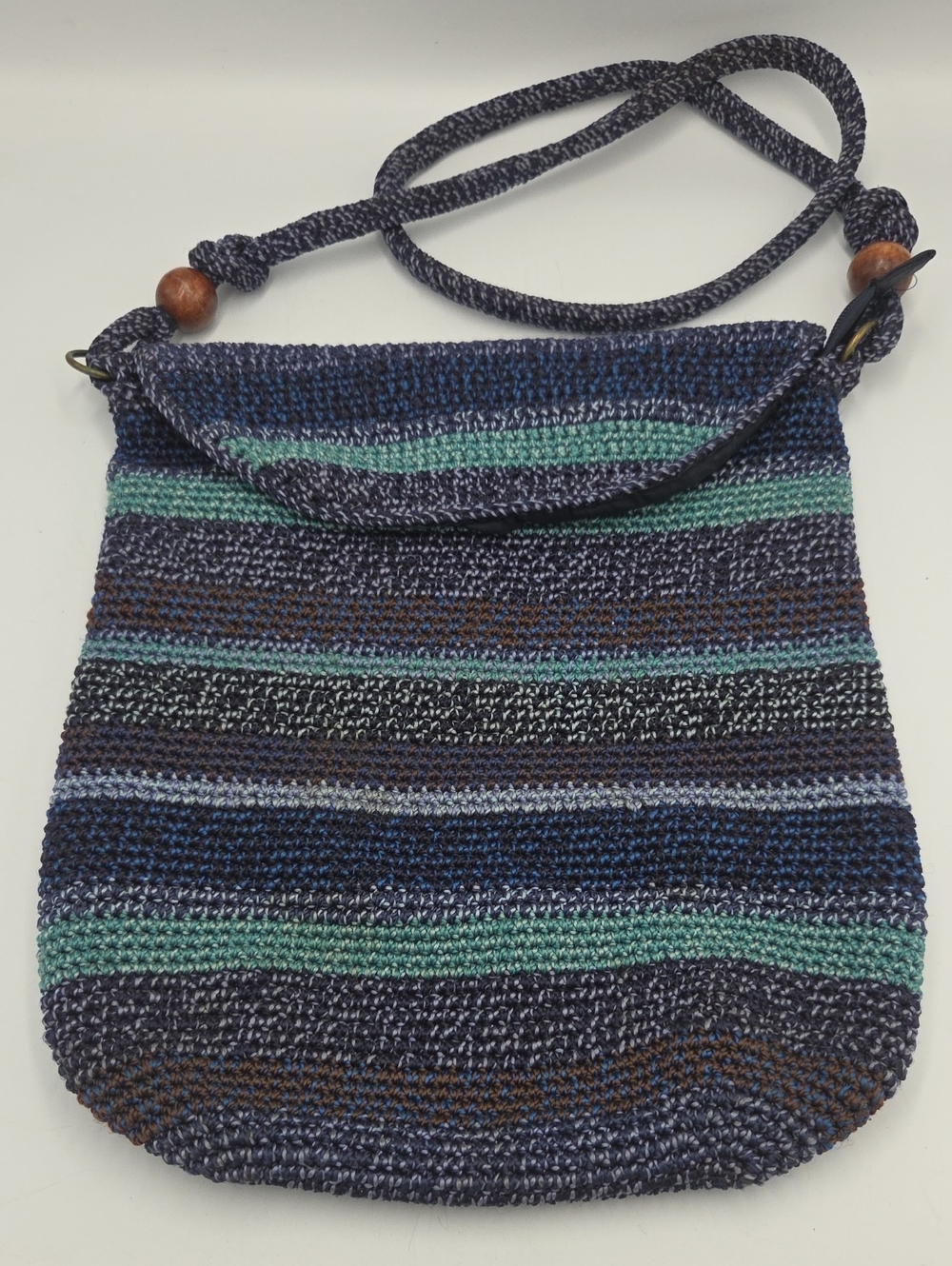 The SAK Handwoven Navy & Teal Striped Crossbody Bucket Bag